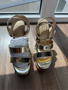 BEACH Gold Metallic Multi-Strap Platform Heels
